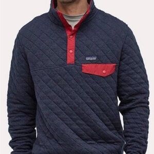 Patagonia Navy Quilted Sweatshirt with Red Trim man size M